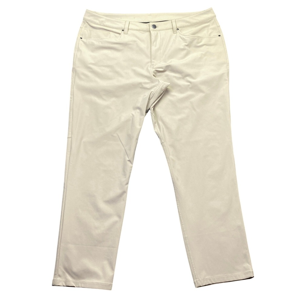 Lululemon ABC Pant Slim Warpstreme Khaki Tan Mens 38 LM5AD8S Preppy Athleisure